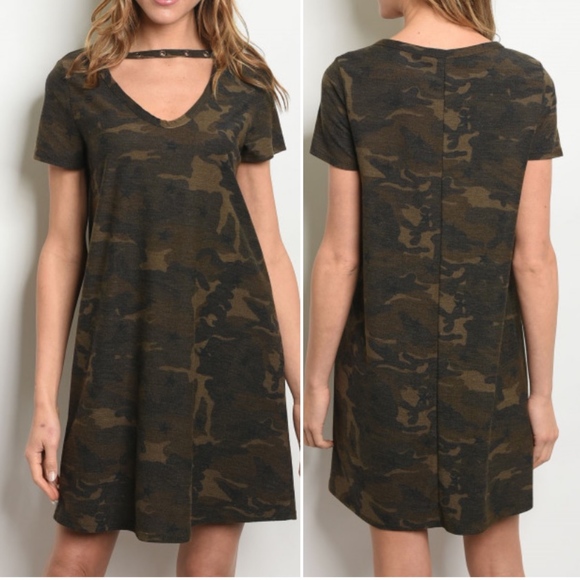 CAMO PRINT TEE CHOKER DRESS - Picture 3 of 7